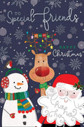 Special Friends Christmas Card Reindeer Santa & Snowman Design Lovely Verse