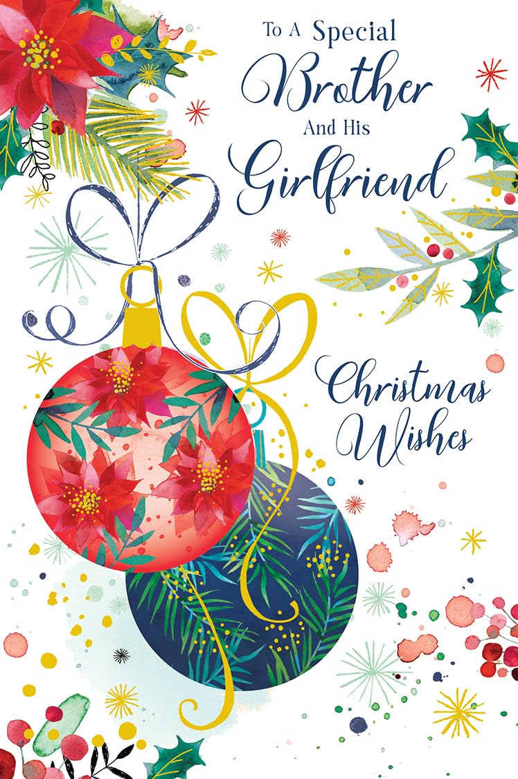 Christmas Card Special Brother & Girlfriend Large Baubles 15x23cm