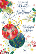 Christmas Card Special Brother & Girlfriend Large Baubles 15x23cm