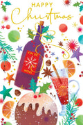 Open Christmas Card Red Wine Glass Pudding 7.5" x 5" Lovely Verse