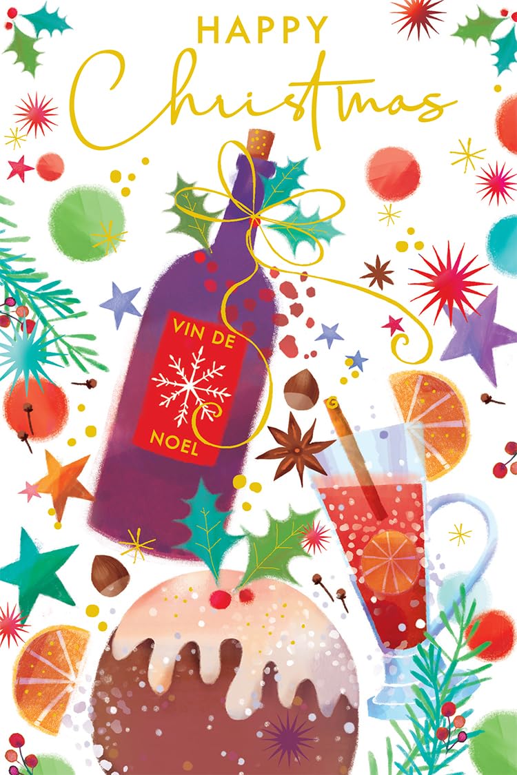 Open Christmas Card Red Wine Glass Pudding 7.5" x 5" Lovely Verse