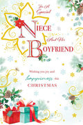 Christmas Card Special Niece & Boyfriend Large Gifts Holly 15x23cm
