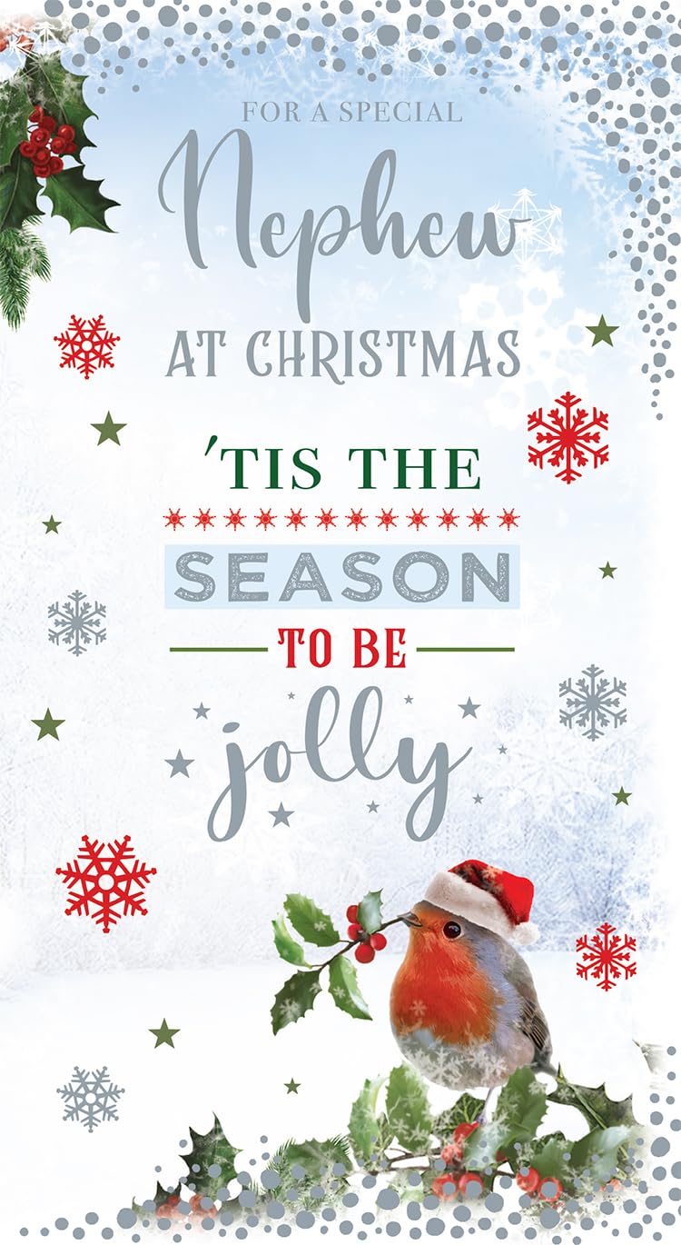 Nephew Christmas Card 'Tis The Season To Be Jolly 9" x 5"