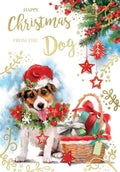 From The Dog Christmas Card Basket Of Gifts & Tree Design Lovely Verse