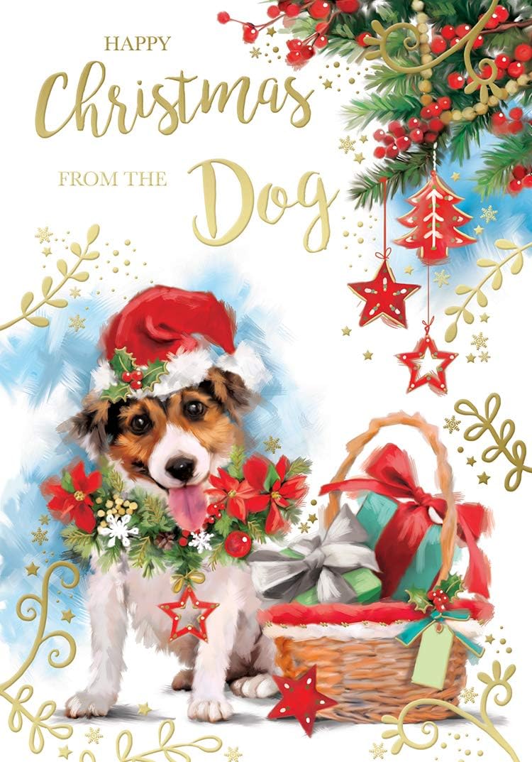 From The Dog Christmas Card Basket Of Gifts & Tree Design Lovely Verse