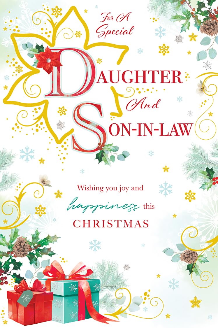 Christmas Card Daughter & Son In Law Large Gold Star Gifts 15x23cm