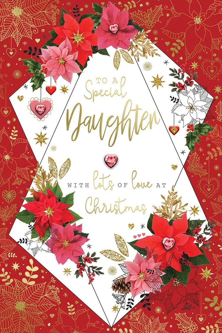 Special Daughter Christmas Card Poinsettia Flower Design Lovely Verse