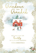 Grandma & Grandad Christmas Card Children & Cottage Design Lovely Verse