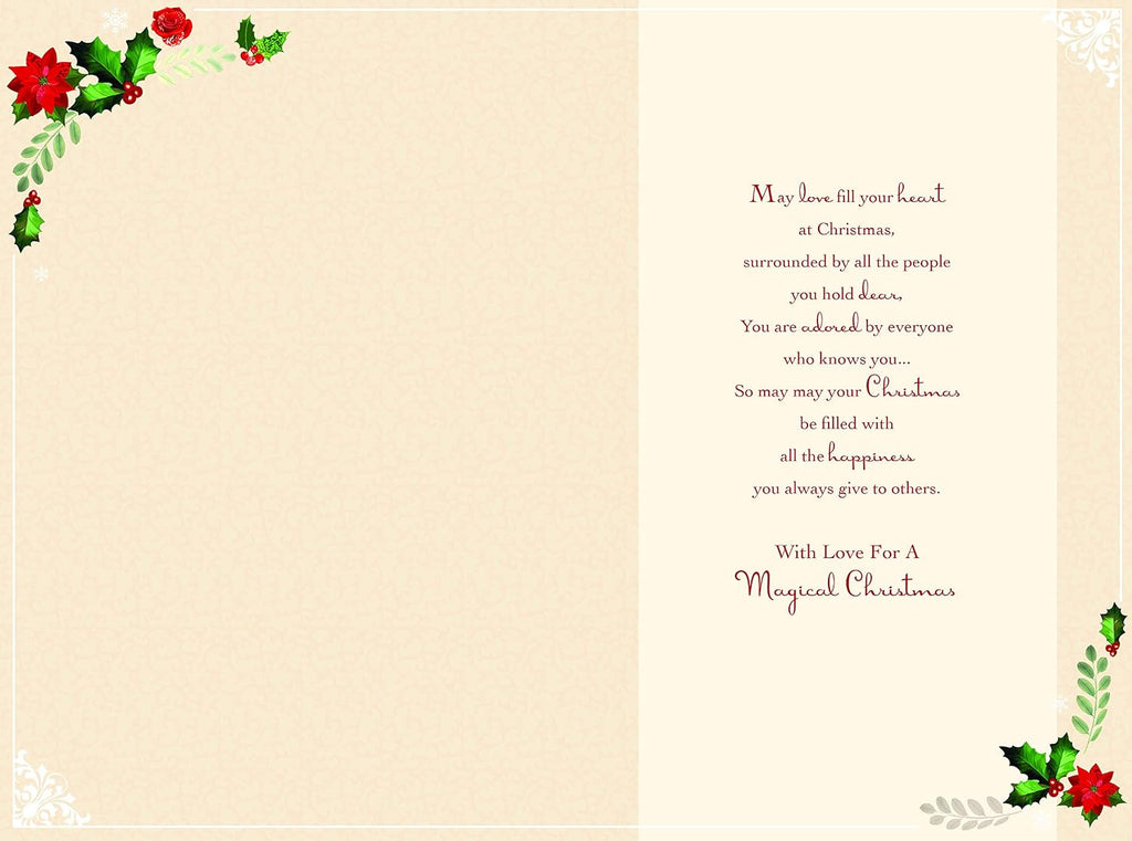 Special Granddaughter Christmas Card Word Snowflake & Holly Design Lovely Verse