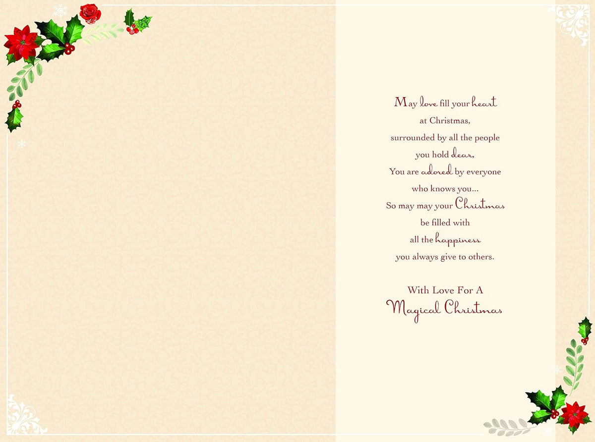 Special Granddaughter Christmas Card Word Snowflake & Holly Design Lovely Verse