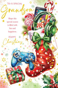 Christmas Card To Special Grandson Large Gaming Headset Phone 15x23cm