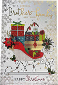 Brother & Your Family Christmas Card Sleigh Full Of Gifts Design Lovely Verse