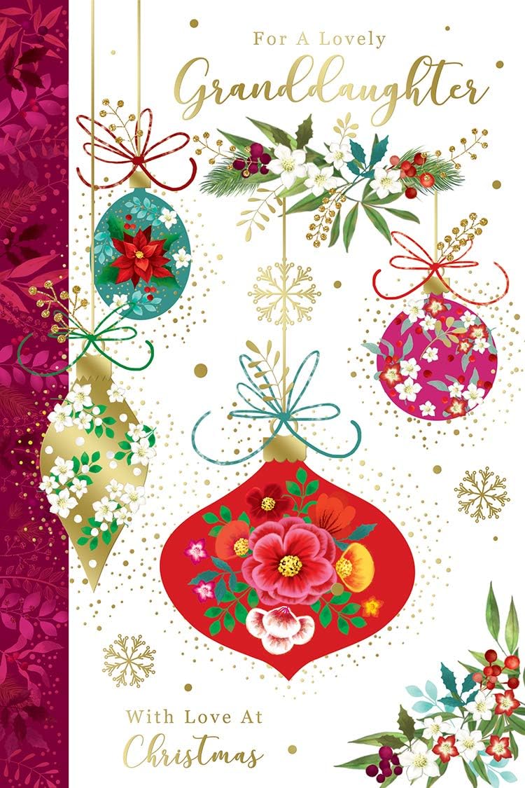 Granddaughter Christmas Card With Love Baubles Design  Lovely Verse