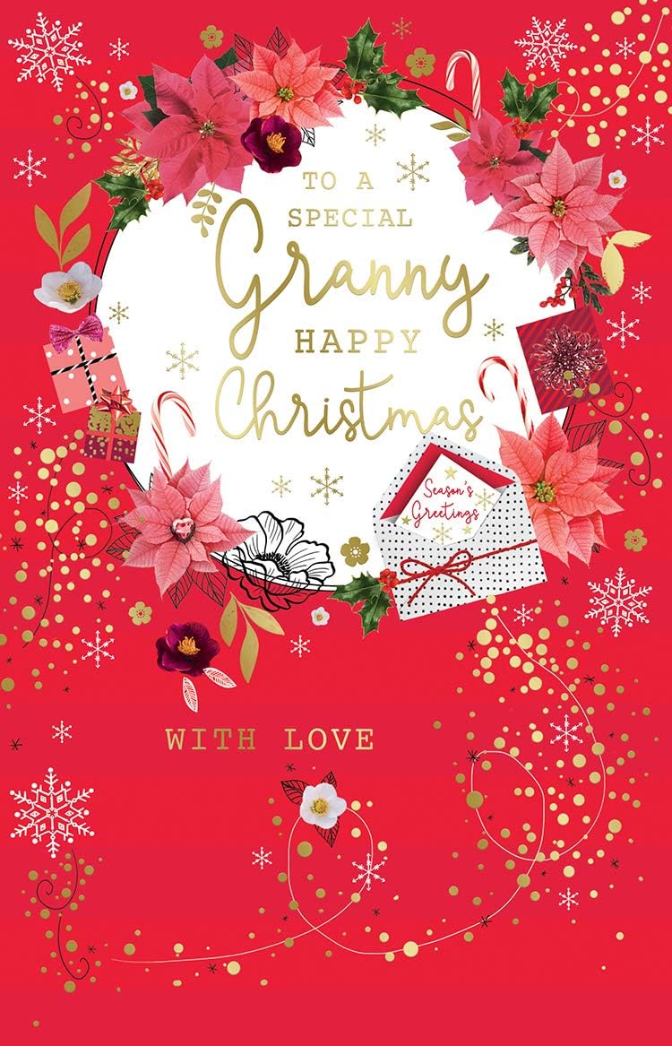 Special Granny Christmas Card Poinsettia Flower & Gift Design Lovely Verse