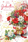 Christmas Card Special Godmother Large Floral Roses Bouquet 15x23cm