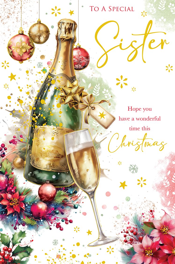 Christmas Card To Special Sister Large Champagne Flute Baubles 15x23cm