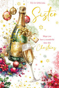 Christmas Card To Special Sister Large Champagne Flute Baubles 15x23cm