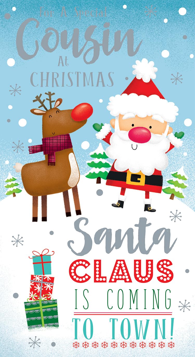 Cousin Christmas Card Santa Claus Is Coming To Town! 9" x 5"