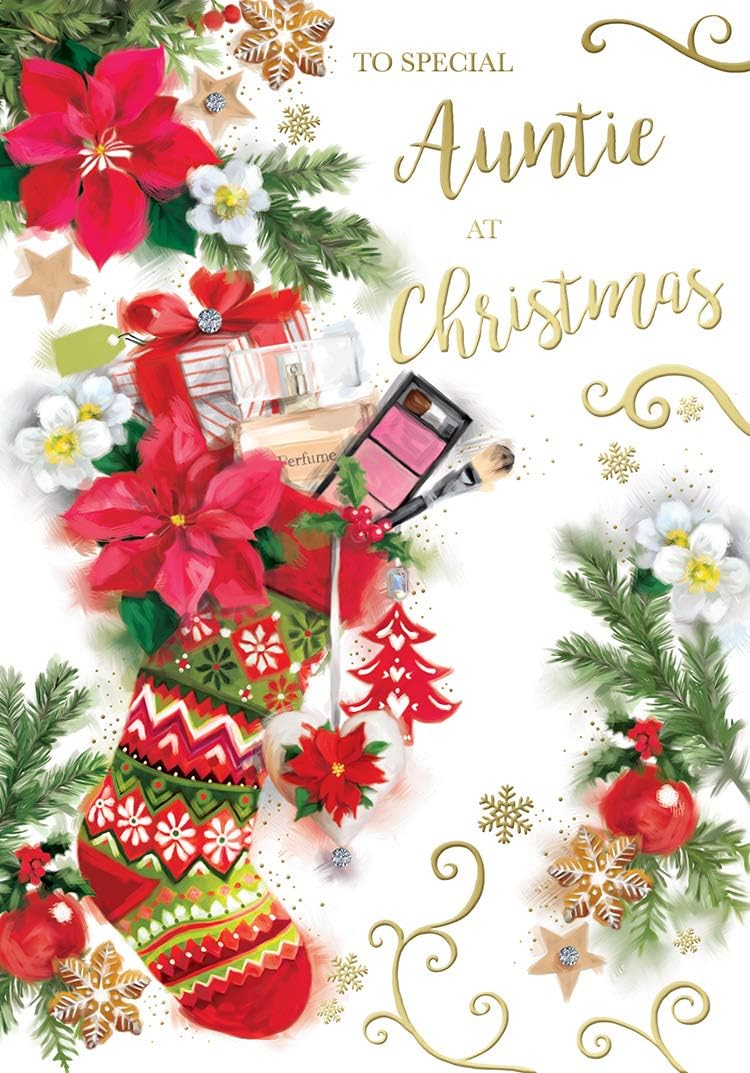 Special Auntie Christmas Card Stocking & Make Up Design Lovely Verse