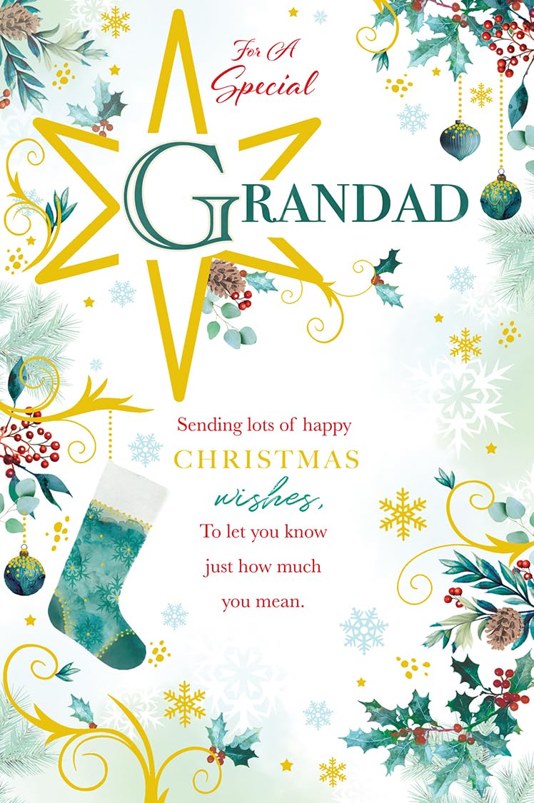 Christmas Card To Special Grandad Large Gold Star Stocking 15x23cm