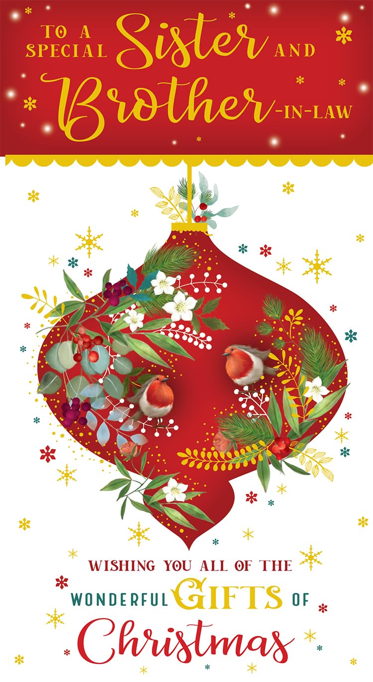 Sister & Brother In Law Christmas Card Wishing You Wonderful Gifts 9" x 5"
