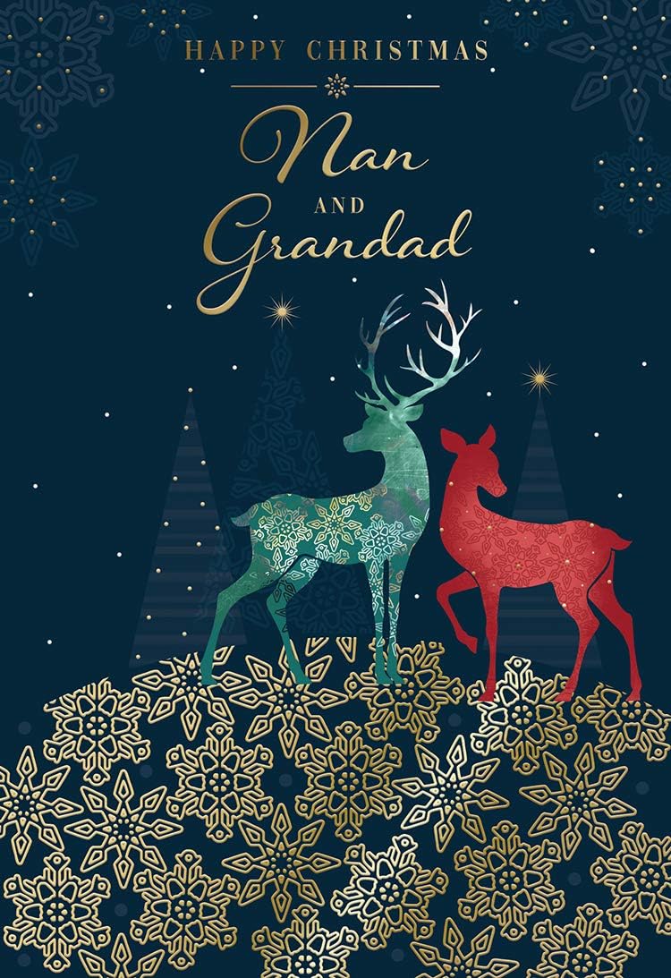 Nan & Grandad Christmas Card Stag & Doe Deer Design Lovely Verse