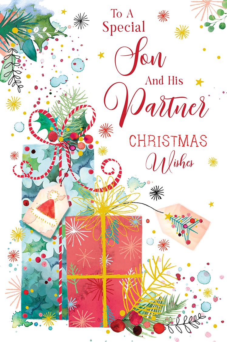 Christmas Card Special Son & Partner Large Presents Holly 15x23cm
