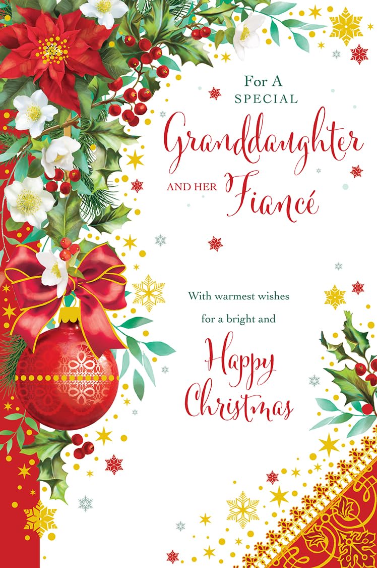 Christmas Card Special Granddaughter & FiancÃ© Large Bauble 15x23cm
