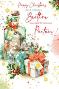 Christmas Card Special Brother & Partner Large Gin Bottle Gifts 15x23cm