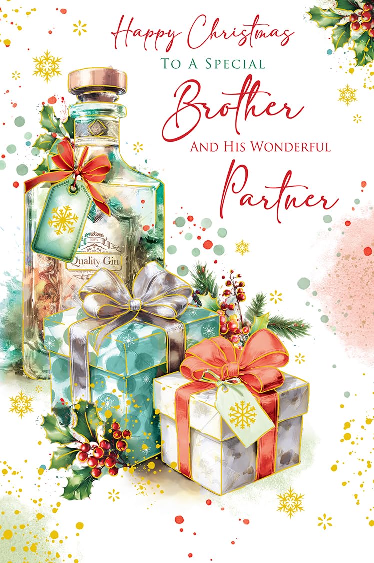 Christmas Card Special Brother & Partner Large Gin Bottle Gifts 15x23cm