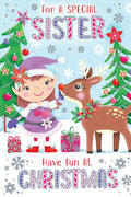 Sister Christmas Card Modern Cute Girl Deer 7.5" x 5" Lovely Verse