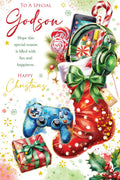 Christmas Card Special Godson Large Gaming Controller Stocking 15x23cm