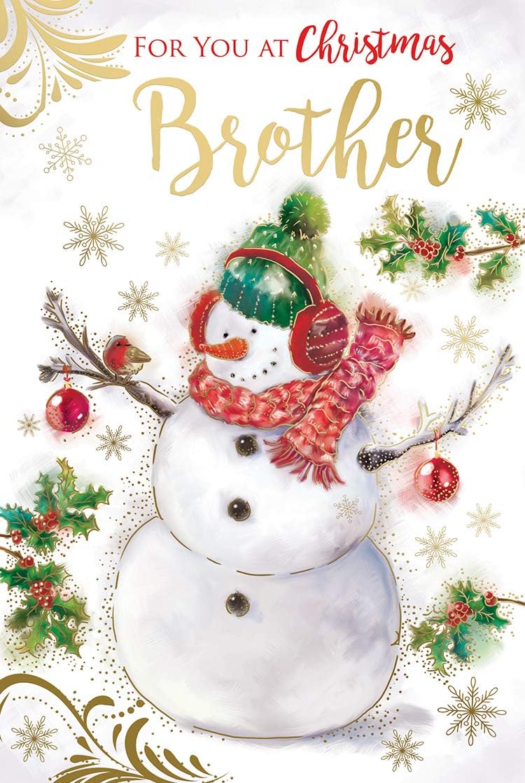 Brother Christmas Card Snowman Bauble Robin & Holly Design Lovely Verse