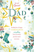 Christmas Card To A Special Dad Large Gold Star Stocking Holly 15x23cm