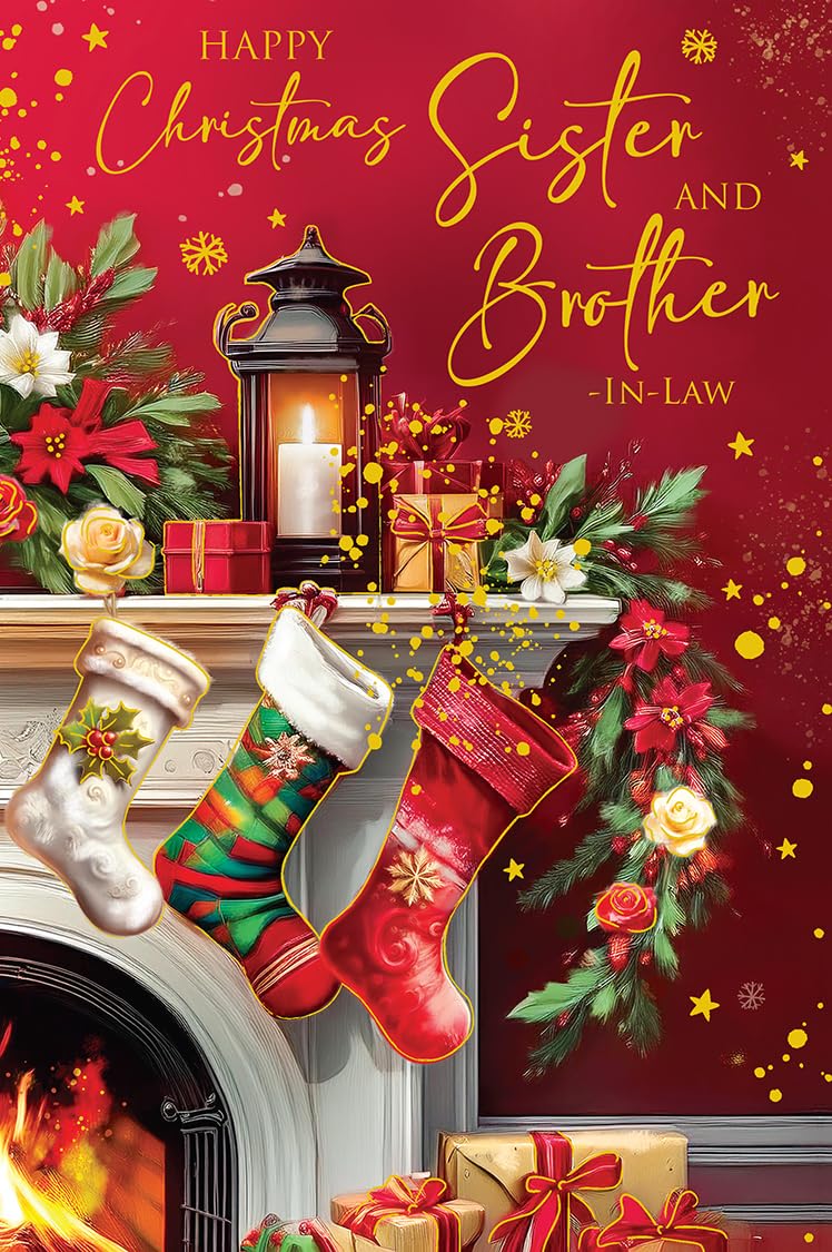 Christmas Card To Sister & Brother-in-Law Large Stockings Lantern 15x23cm