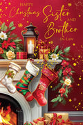Christmas Card To Sister & Brother-in-Law Large Stockings Lantern 15x23cm