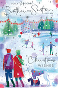 Brother & Sister in Law Christmas Card Modern Skating 9" x 6" Lovely Verse