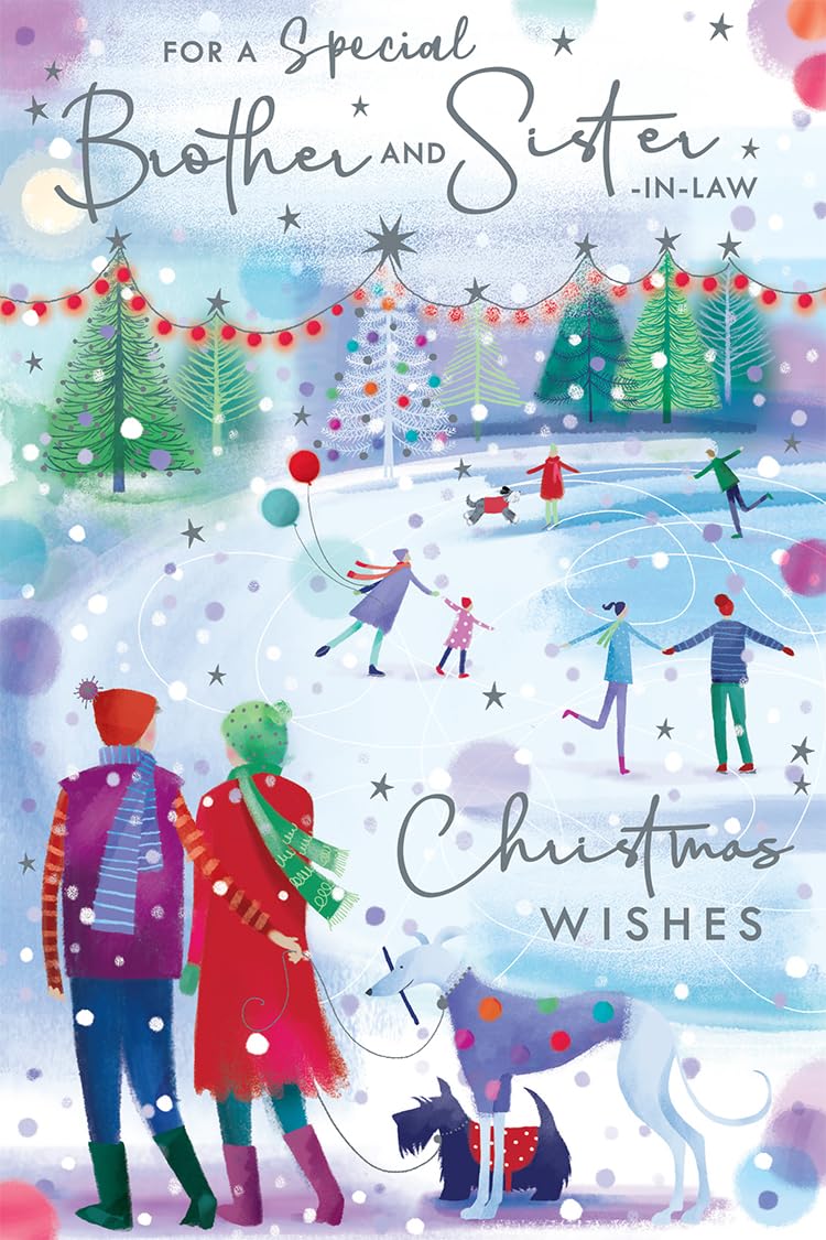 Brother & Sister in Law Christmas Card Modern Skating 9" x 6" Lovely Verse
