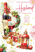Christmas Card To My Wonderful Husband Large Wine Glass Festive 15x23cm