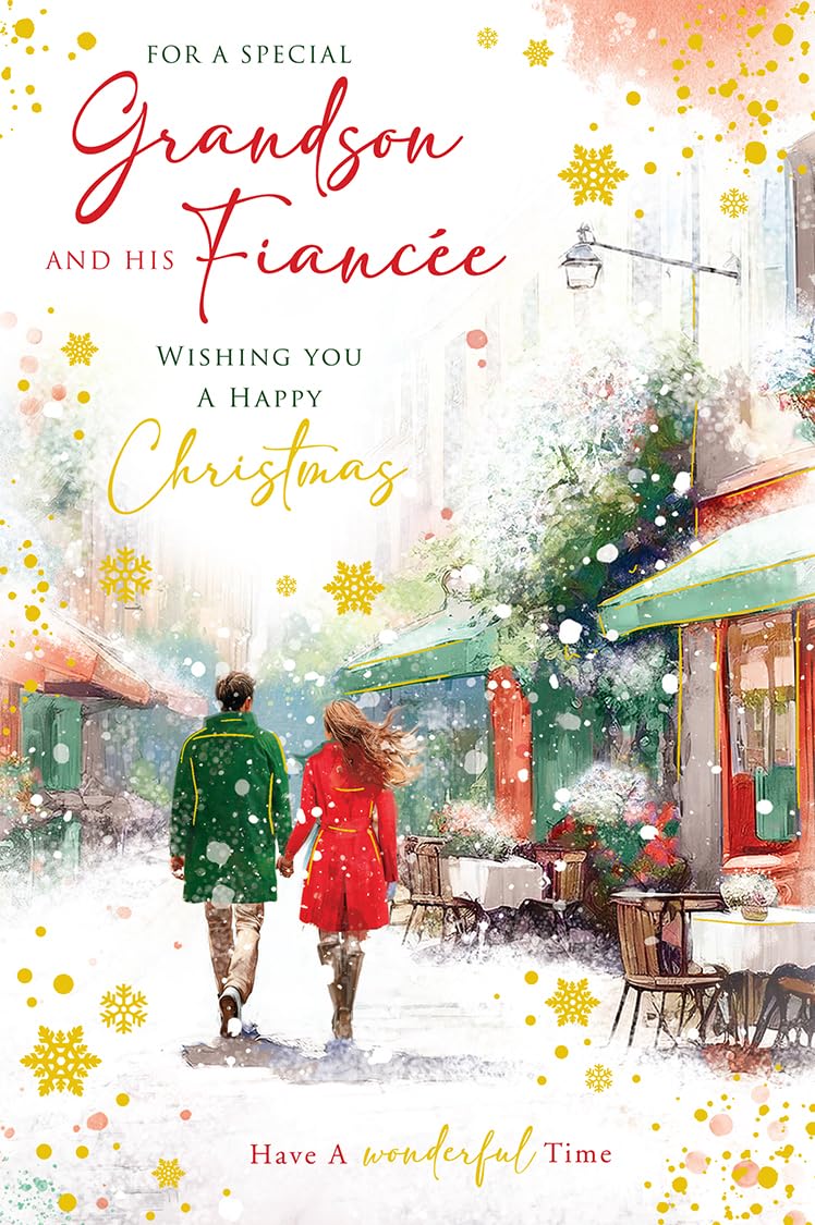 Christmas Card Grandson & FiancÃ©e Large Couple Snow Scene 15x23cm