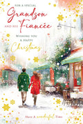 Christmas Card Grandson & FiancÃ©e Large Couple Snow Scene 15x23cm