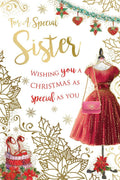 Special Sister Christmas Card Dress Shoes Boxes & Bag Design Lovely Verse