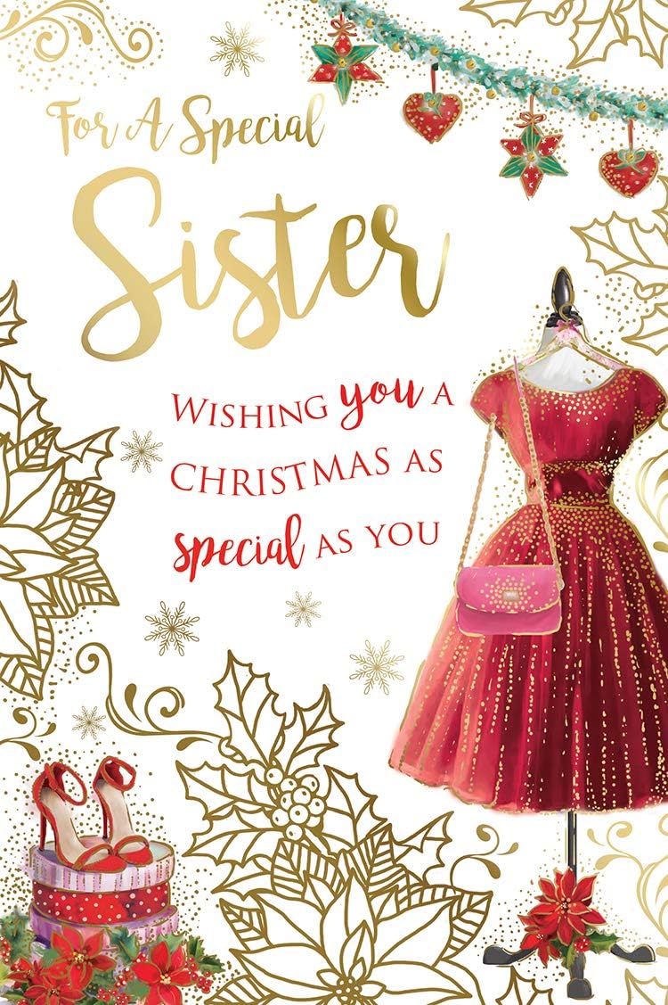 Special Sister Christmas Card Dress Shoes Boxes & Bag Design Lovely Verse