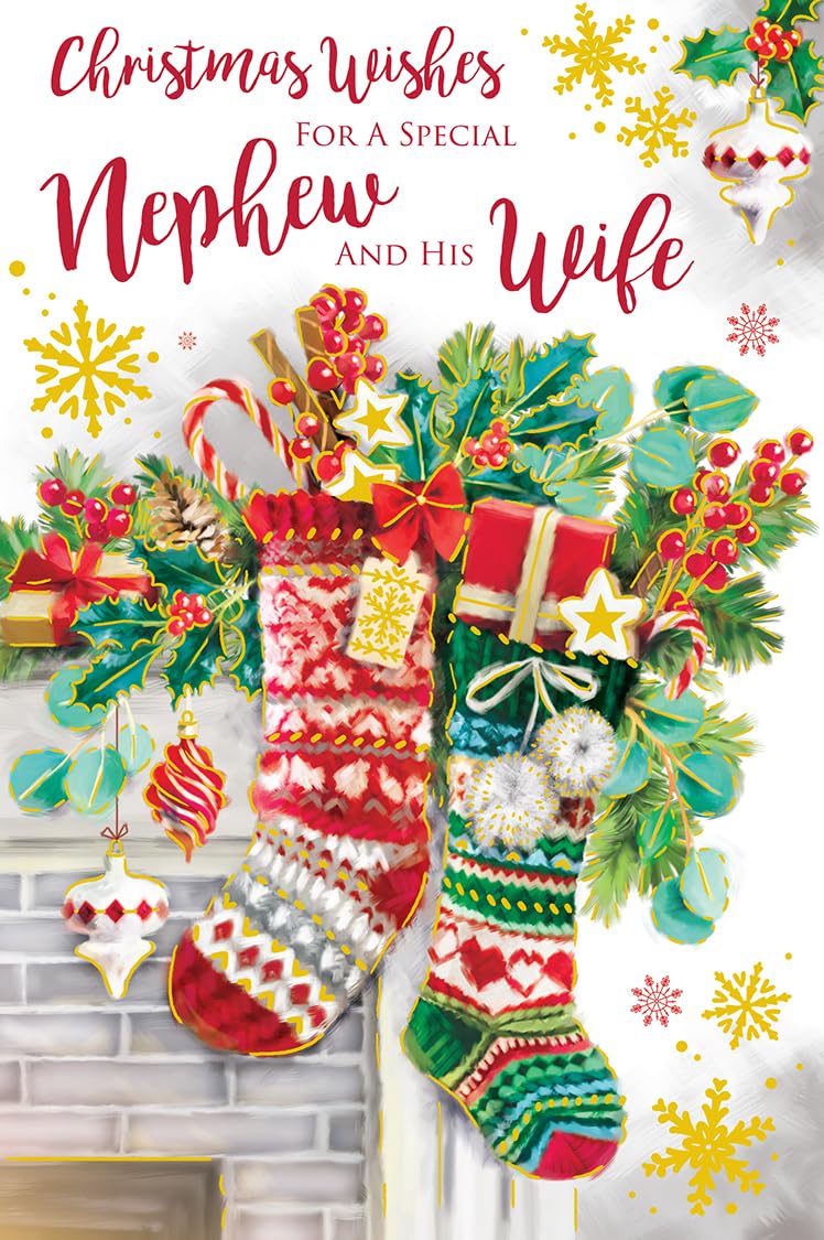 Christmas Card Special Nephew & Wife Large Festive Stockings 15x23cm