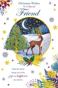 Christmas Card To Special Friend Large Cute Deer Snow Scene 15x23cm