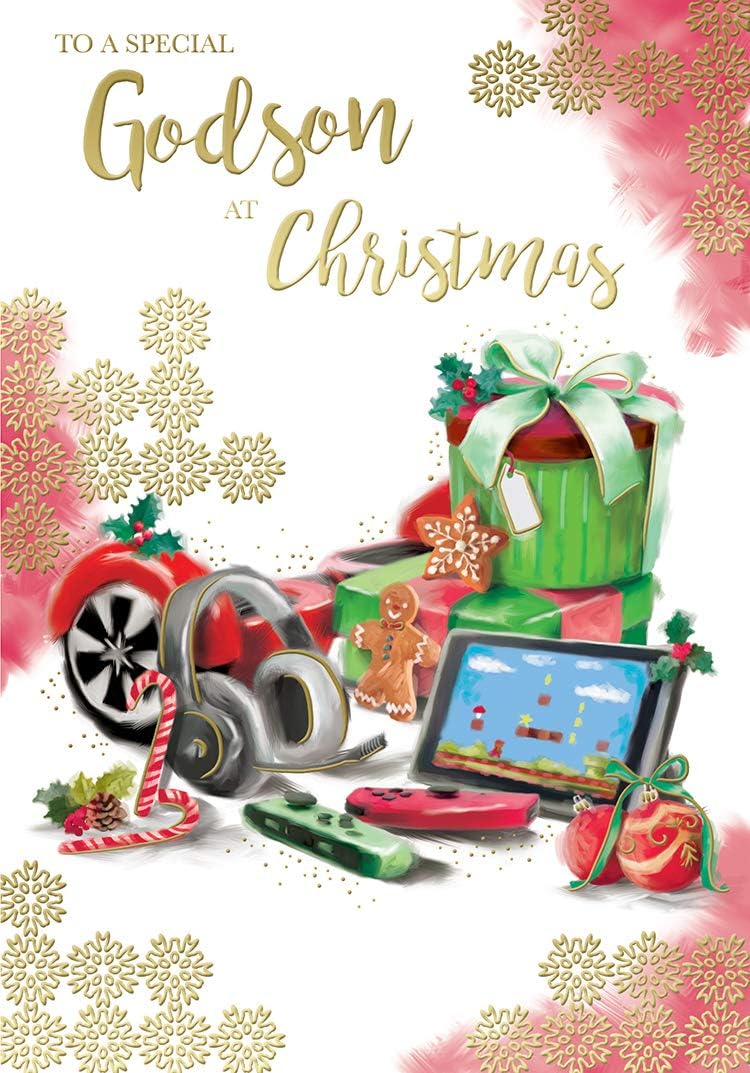 Special Godson Christmas Card Gaming Headphones Design Lovely Verse