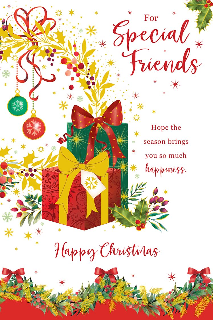 Christmas Card Special Friends Large Presents Gifts Baubles 15x23cm