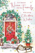Christmas Card Special Niece & Family Large Front Door Sleigh 15x23cm