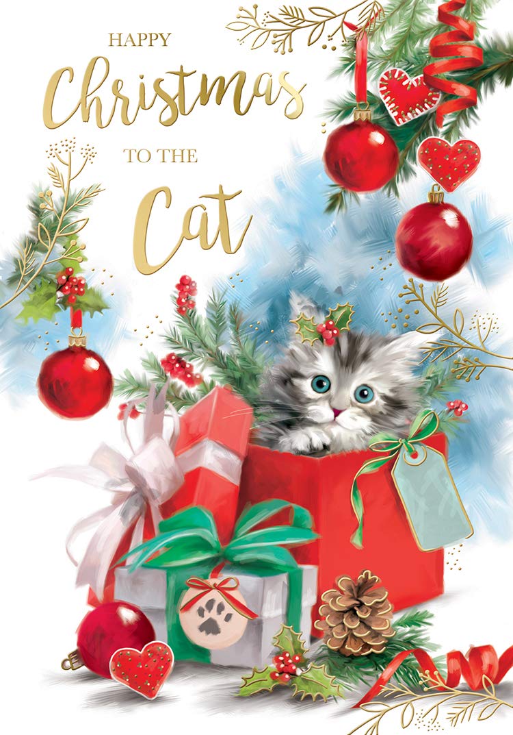To The Cat Christmas Card Gifts Tree & Bauble Design Lovely Verse
