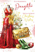 Christmas Card To Special Daughter Large Red Evening Dress Heels 15x23cm
